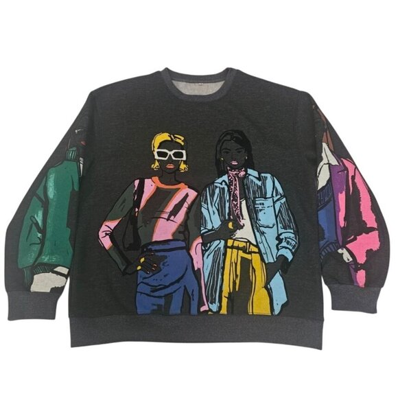 Women's IT GIRL Trendy Modern Graphic Print Oversized Pullover Sweatshirt Size M - Picture 2 of 9